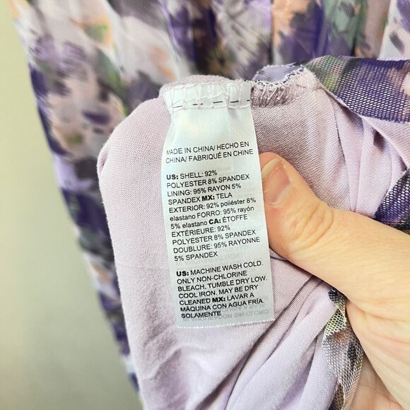 NEW Chico's Ruched Mesh Floral Water Color Paint Print Midi Dress- Sz. 1 - Picture 8 of 9